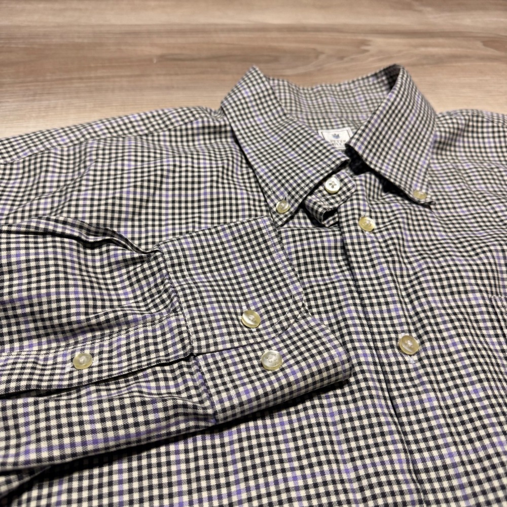 Peter Millar Mens Button Up Check Plaid Long Sleeve Golf Country Club Logo Cotto